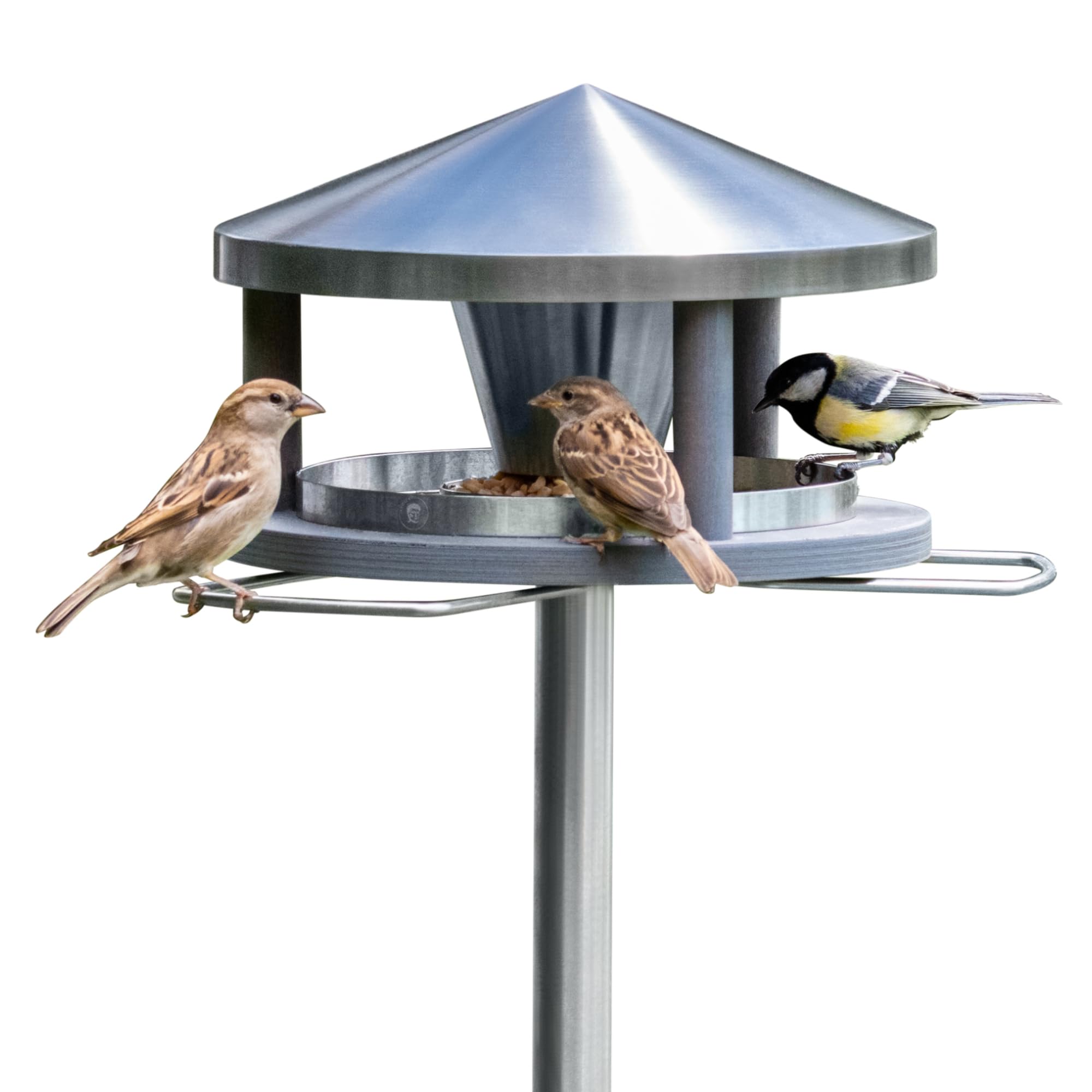 LicusDesign Vogelhaus mit Ständer wetterfest aus Edelstahl - Stabiles Vogelfutterhaus für draußen, modern aus Metall - Vogelfutterstation - Futterhaus für Vögel stehend