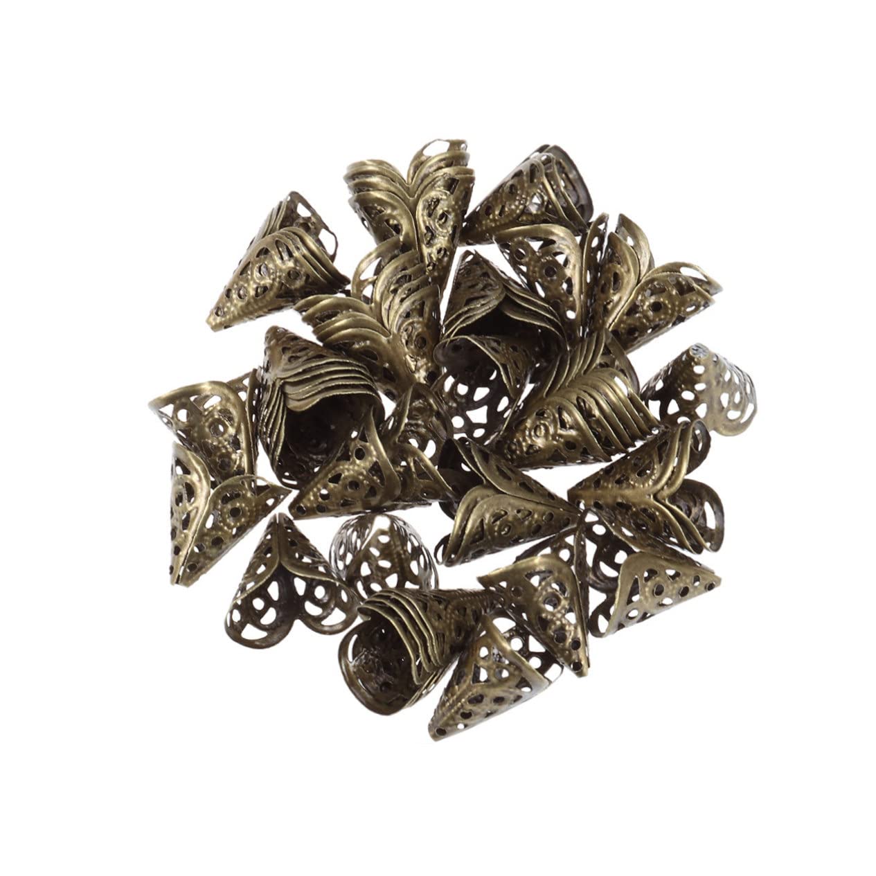 COHEALI 50pcs Metal Filigree Cone Flower Beads for DIY Jewelry Making Metal Bead Caps for Charms and for Jewelry Making