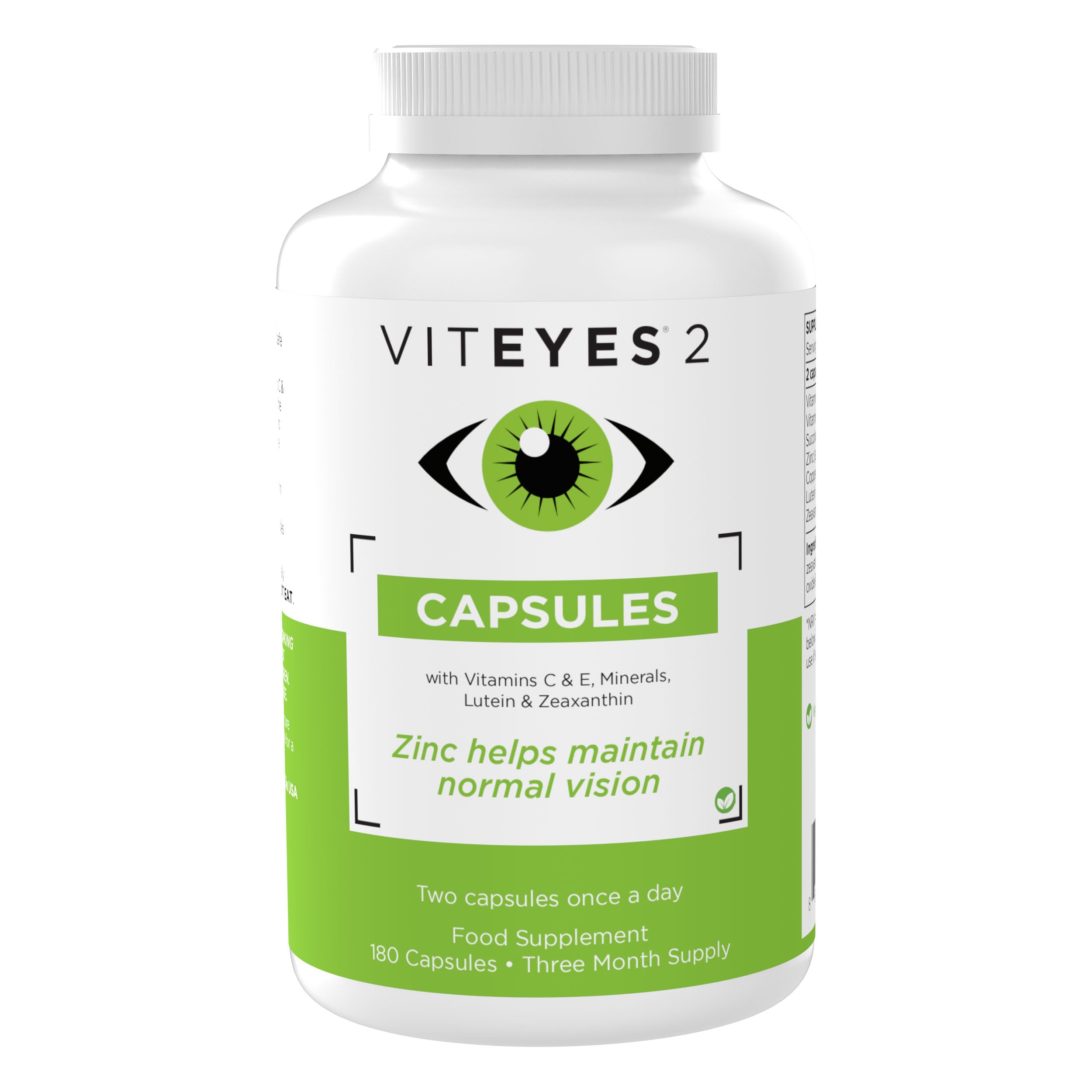 Viteyes 2 CAPSULES - vegan AREDS2 formula - 90 days supply (180 capsules)