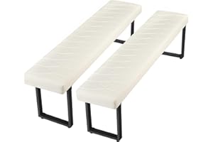 STHOUYN 58” Padded Dining Table Bench Pair of 2 for 6-8 Person, Faux Leather Indoor Cushioned Bench, Extra Long Bench for Dining Room Table, Bedside Bench, Shoe Bench, Entryway Bench (White, 58")