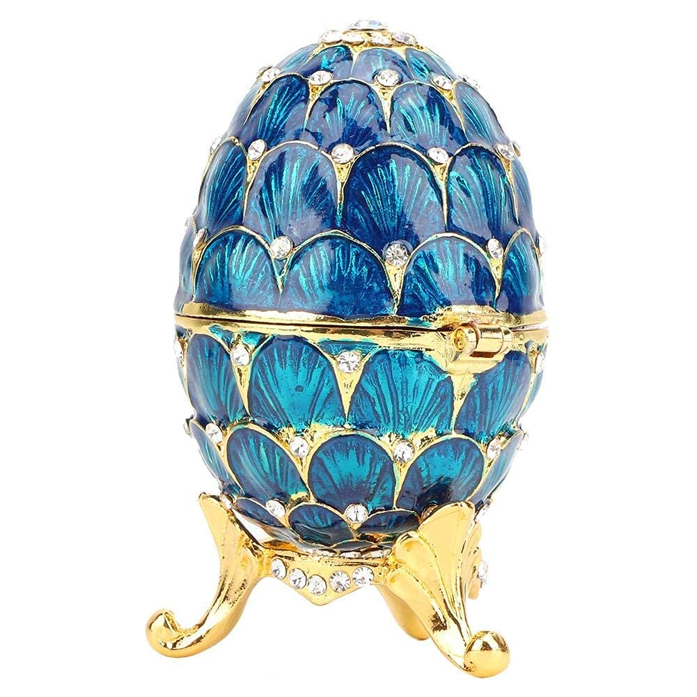 Hand-Painted Mini Enameled Easter Egg with Rich Enamel and Sparkling Rhinestones Jewelry Trinket Box, 4 Colors(Blue)