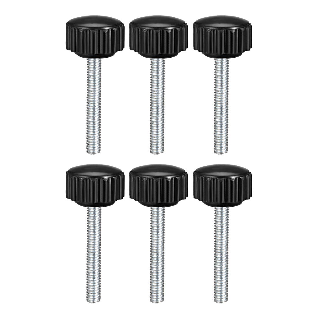 sourcing map 6pcs Knurled Clamping Knobs M4 x 30mm Metric Zinc Plated Carbon Steel Male Thread Thumb Screw on Type 16mm Plastic Round Head Threaded Hand Bolt Stud Knobs Black