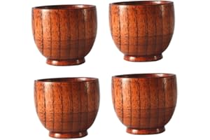 IMIKEYA 4Pcs Natural Solid Wood Cups for Sake Tea and Wine Drinkware for Hot and Cold Beverages Japanese Style Tea Cup and Sa