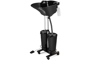 Artist hand Portable Adjustable Shampoo Bowl with Electric Pump, Hair Washing Station,Includes 2 Buckets, Drain Hoses,High-Pressure Sprayer, Foot Pedal Switch,Black