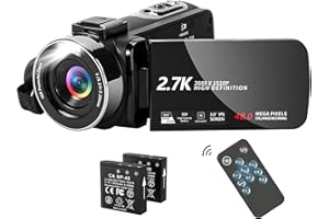 MAKENJU 2.7K 48MP Video Camera Camcorder with LED Fill Light, 16X Digital Zoom Camera Recorder 3.0" LCD Screen Vlogging Camera for YouTube with Remote Control, 2 Batteries