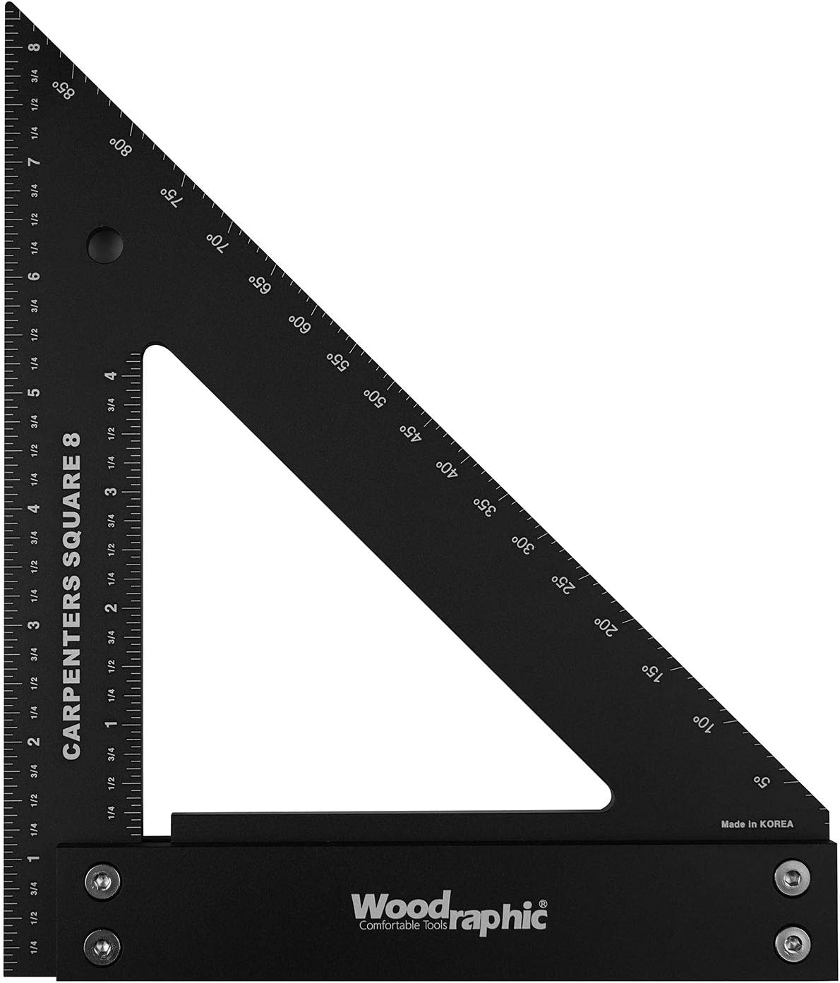 Woodraphic Professional Carpenter Square Layout Tools Framing Woodworking Rafter Angle Guaranteed Ruler for Measuring and Marking Tool Carpentry Use - Aluminium/Angle Scale/Easy-Read - 8 Inch Imperial