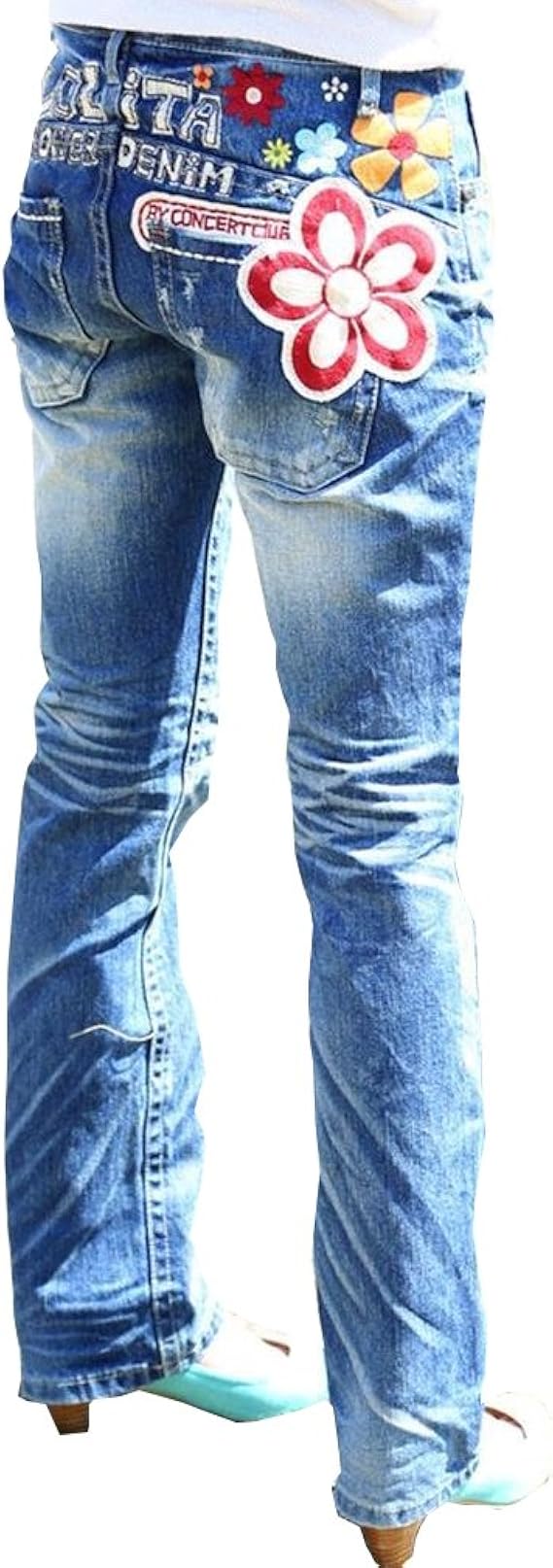 Amazon Co Jp ジーンズ 専門店 クラシカルエルフ Classical Elf ロリータジーンズ Lolita 1456 フラワー 刺繍 ストレート ジーパン ジーンズ デニム レディース 大きい サイズ S 服 ファッション小物