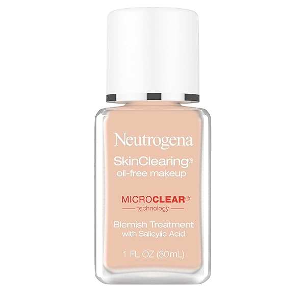 NEUTROGENA SKINCLEARING OIL-FREE ACNE AND BLEMISH FIGHTING LIQUID FOUNDATION WITH.5% SALICYLIC ACID ACNE MEDICINE, SHINE CONTROLLING MAKEUP FOR ACNE PRONE SKIN, 30 BUFF, 1 FL. OZ