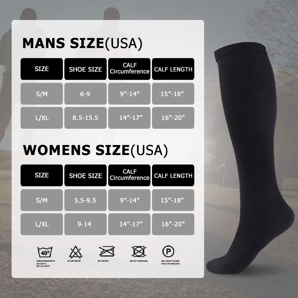 ODIJOO Compression Socks 20-30 mmHg for Women & Men(3 Pairs)-Best for Running, Athletic, Medical, Pregnancy and Travel