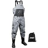 MAOCX High Strength Nylon PVC Waterproof Fishing Chest Waders with Bootfoot | 600D Premium Ripstop Nylon Taslon Fabric,Dmultiple D-rings,Anti-Slip Boots,Comfortable Adjustable Fit,Waterproof&amp;Durable