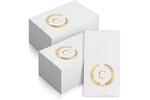 DATYIIHA 200 Pack Monogrammed Disposable Napkins Gold Foil Letter C Guest Napkins Initial Disposable Hand Paper Towels for Wedding Engagement Baby Shower Party Home Kitchen Bathroom Dinner Decorative Towels