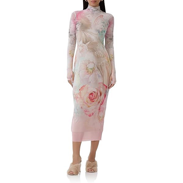 AFRM Women's Shailene Turtleneck Long Sleeve Midi Dress, Colorblock Floral,  XS at Amazon Women's Clothing store