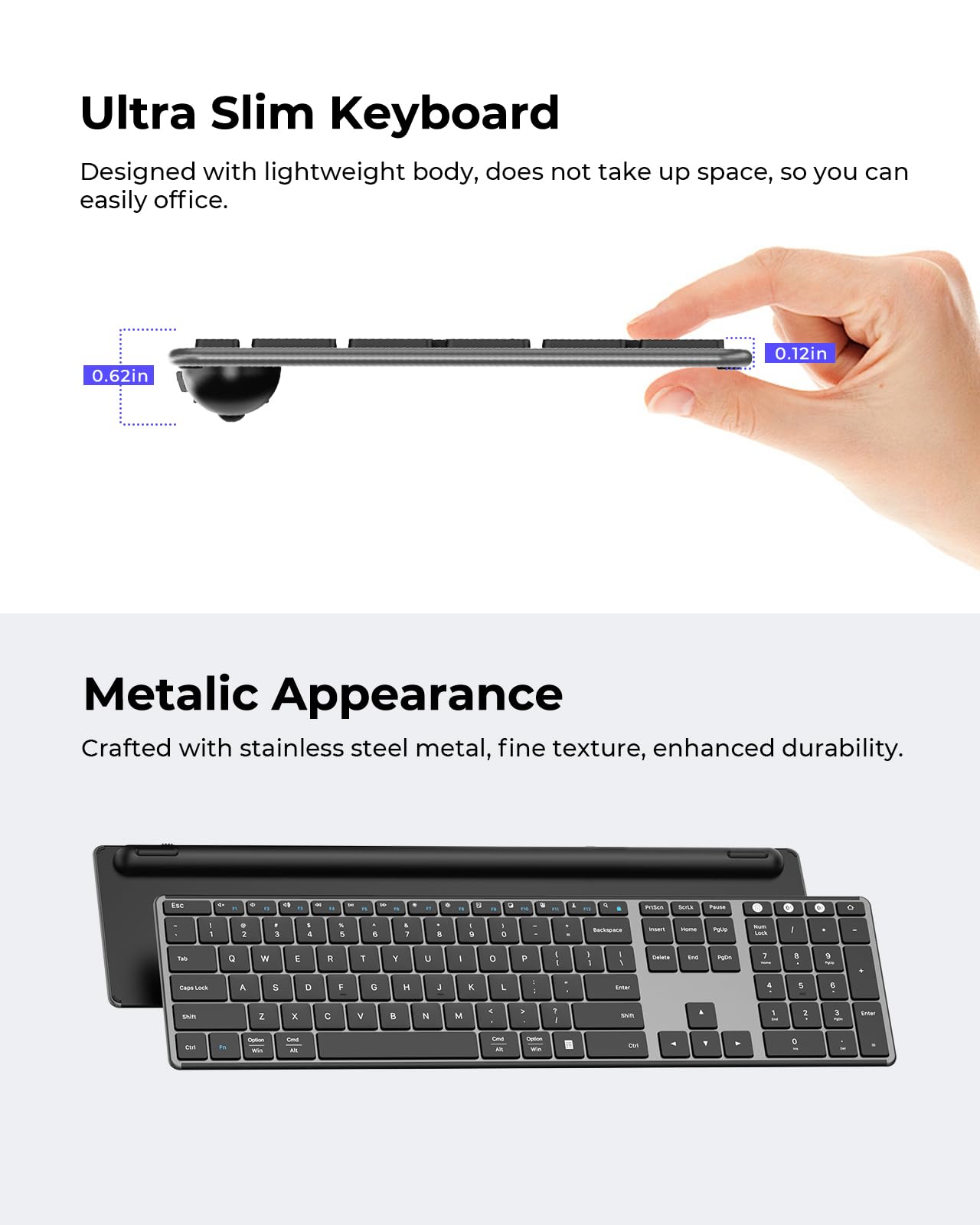 seenda Wireless Bluetooth Keyboard and Mouse Combo (USB + Dual BT), SKM64-3 Multi-Device Rechargeable Slim Keyboard and Mouse, Compatible for Win 7/8/10, MacBook Pro/Air, iPad, Tablet - Black Gray