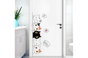 Cartoon Cat Door Sticker, Removable Vinyl Wall Decal for Home Decor, Cute Animal Self-Adhesive Sticker with Playful Design fo