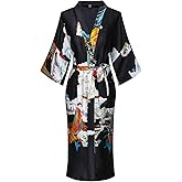 Women's Floral/Patterned Silky Kimono Robes Long Satin Bathrobes Sleepwear Loungewear
