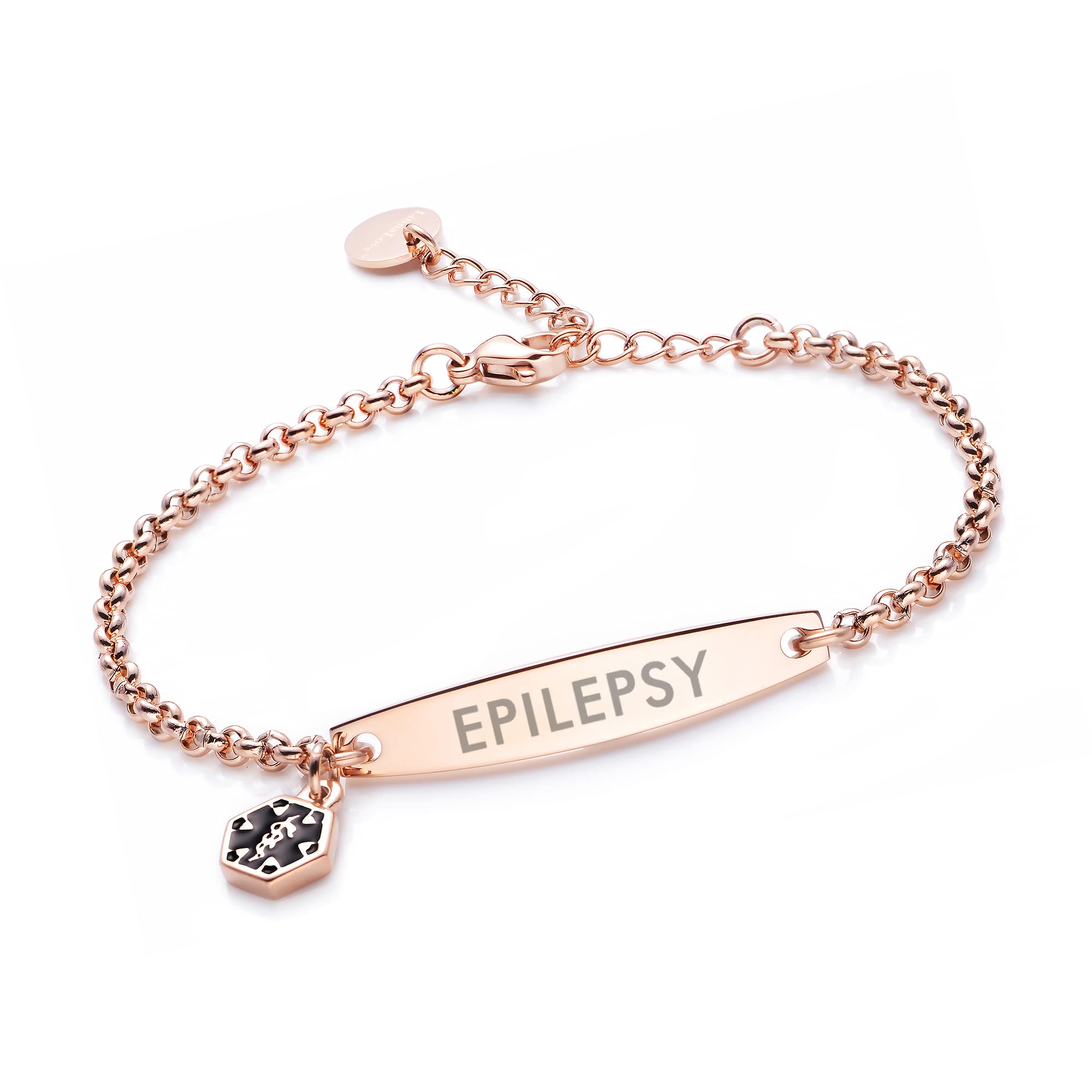 LinnaLove-Pre-engraved EPILEPSY Rose Gold Simple Rolo chain Medical epilepsy bracelet for Women — image 1