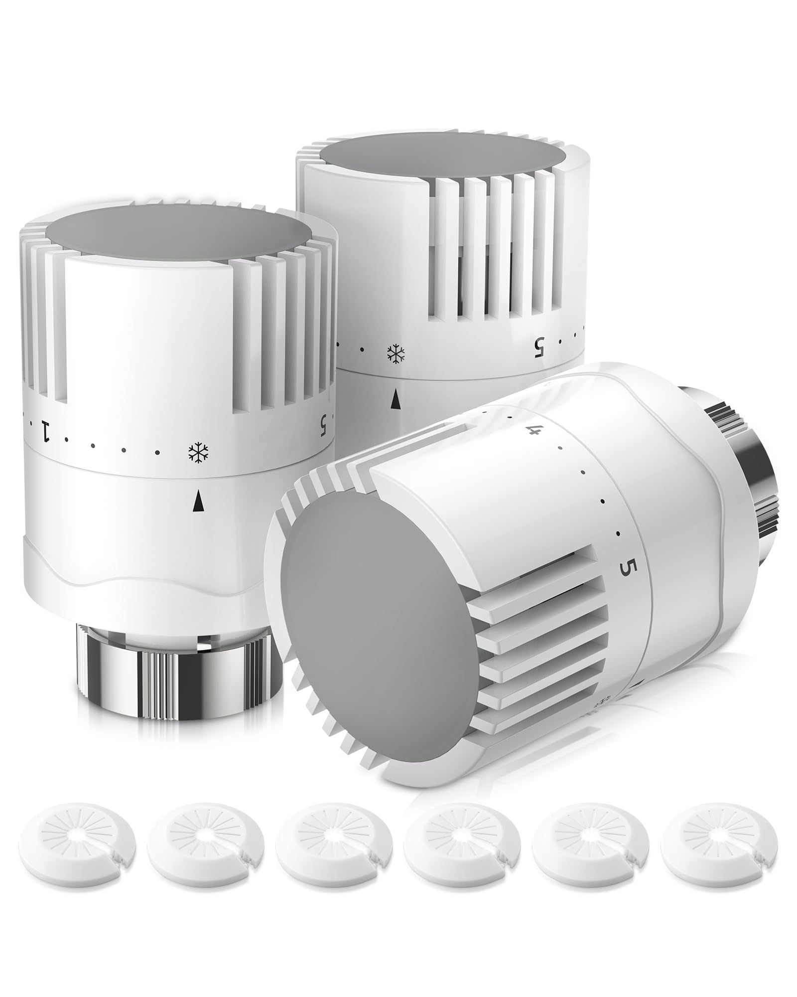 HOMGEN Thermostat Radiator Valve Head 3Pcs TRV Heads Durable Thermostatic Heads Radiator Thermostat Heads M30 x 1.5 Radiator Valve Replacement Heads With 6 Radiator Pipe Covers for Home Office etc