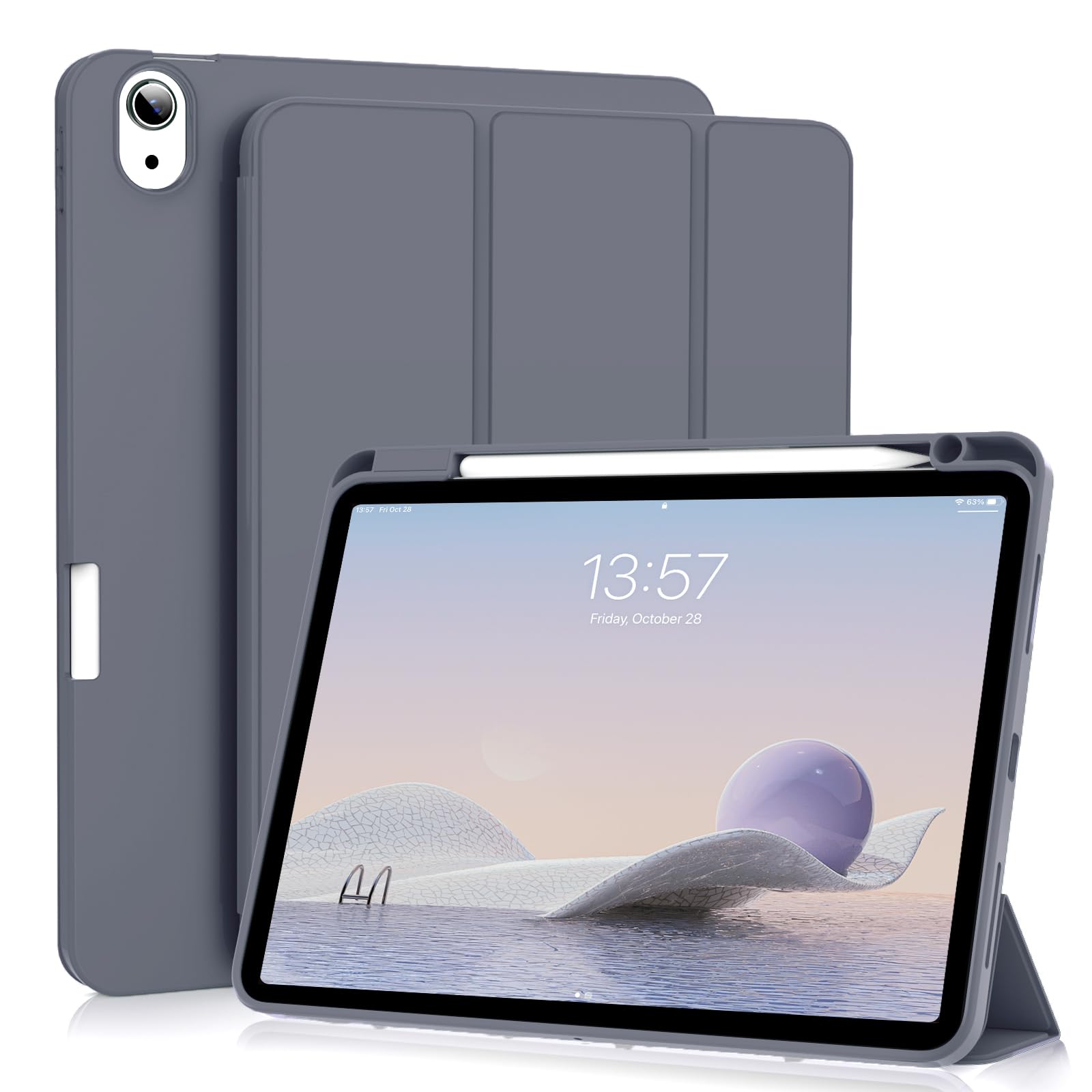 ZOYU Case for iPad Air 11 Inch M3 (2025) / M2 (2024), iPad Air 5th/4th Generation 10.9 Inch (2022/2020) with Pencil Holder, Slim Trifold Stand Cover with Soft TPU Back, Auto Sleep/Wake, Purple