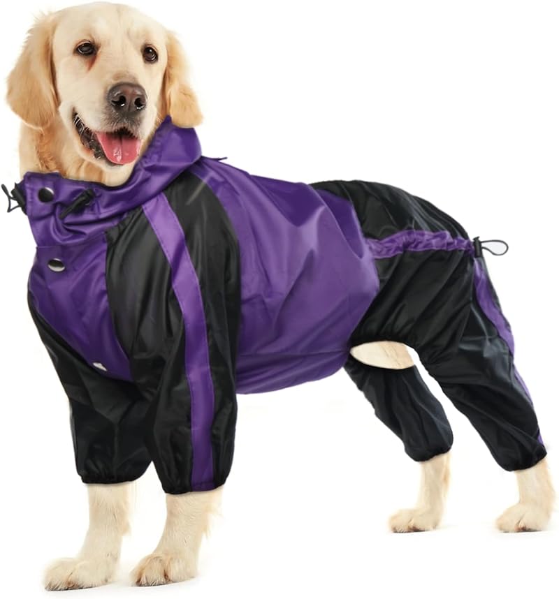 OUOBOB Waterproof Dog Raincoat Four-Loot Adjustable Hooded Poncho
