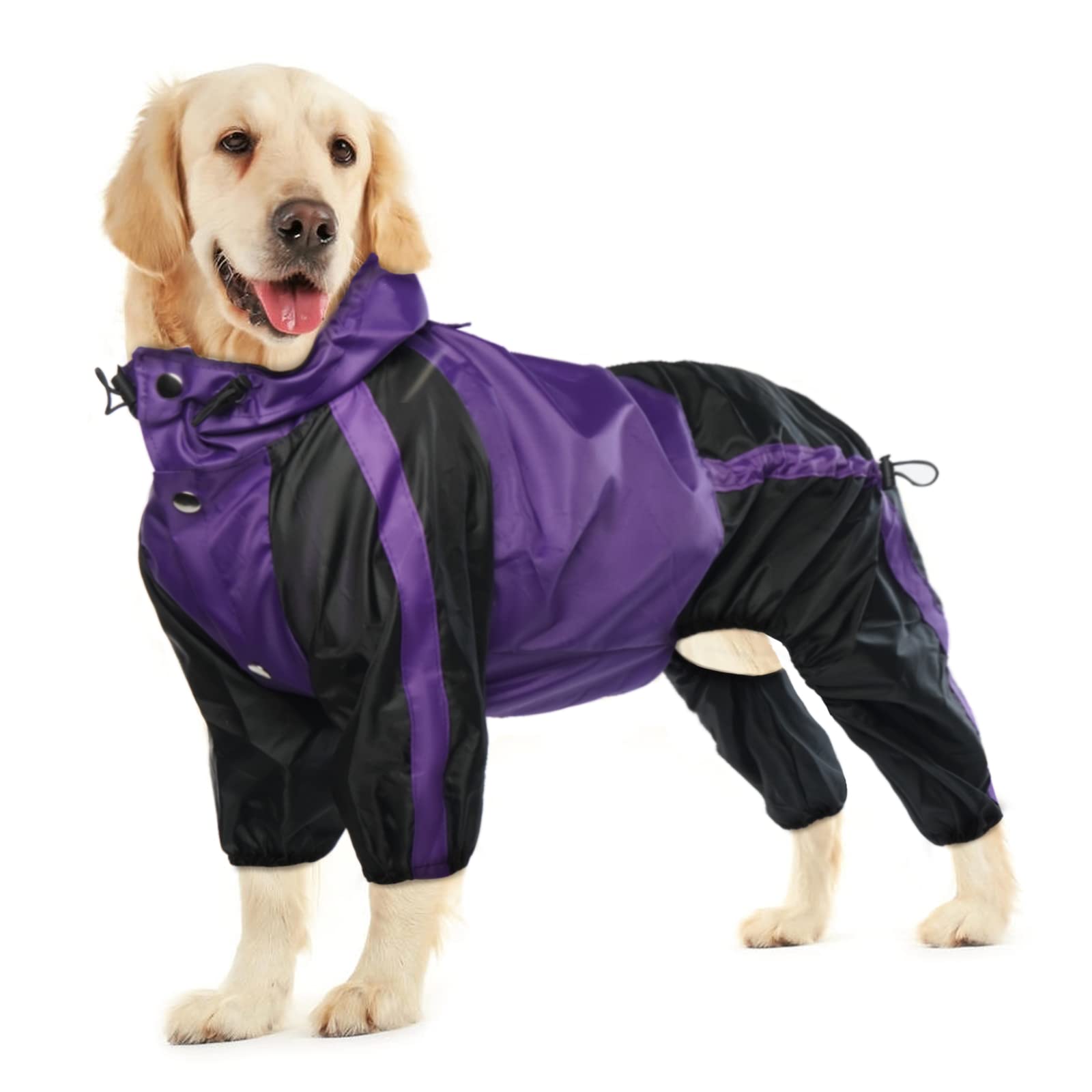 OUOBOB Dog Raincoat, Lightweight Rain Jacket, Adjustable 4-Legs Pet Poncho with Hood, Snow-Proof Dog Vest Rainwear, Rain Clothes Apparel with Leash Hole — image 1