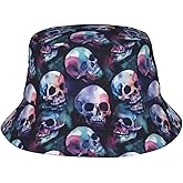 Halloween Bucket Hat for Women Men Watercolor Gothic Skull Hat Holiday Party Cap Outdoor Travel Sun Caps