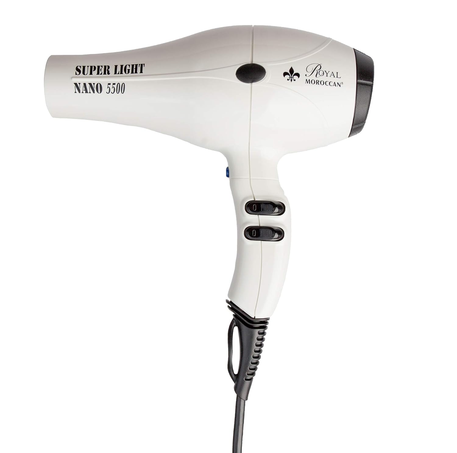 Nano 5500 White Super Light Salon Professional Hair Dryer | 2000 Watt Lightweight Italian Powerful Blow Dryer |1LB| Quiet, Brushless Motor, Multiple Settings w/Cool Finishing Blast & Dual Nozzles