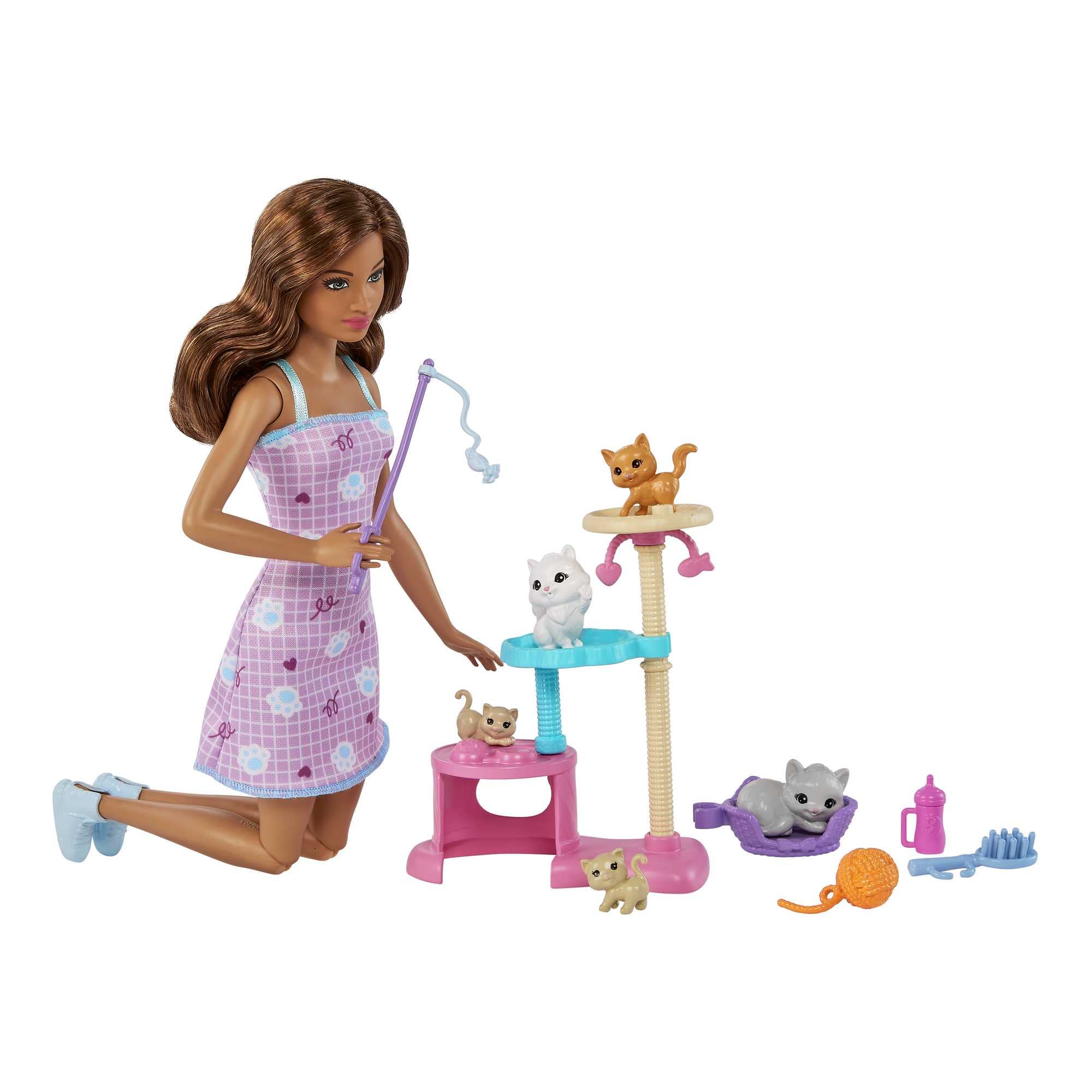 Barbie Kitty Condo Doll & Pets, Cat Tree Toy Playset with 5 Kitten Figures & Accessories, HHB70
