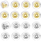 16PCS Silicone Earring Backs Replacements for Studs Heavy Earrings 18K Gold Siliver Hypoallergenic Locking Backs for Droopy Ears Replacement Backings for Women Adults (18K Gold+ Silver 1)