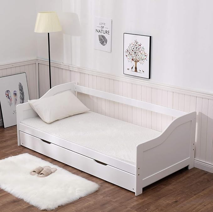 Home Source White 3ft Wooden Day Pull Out Trundle Guest Bed Pine
