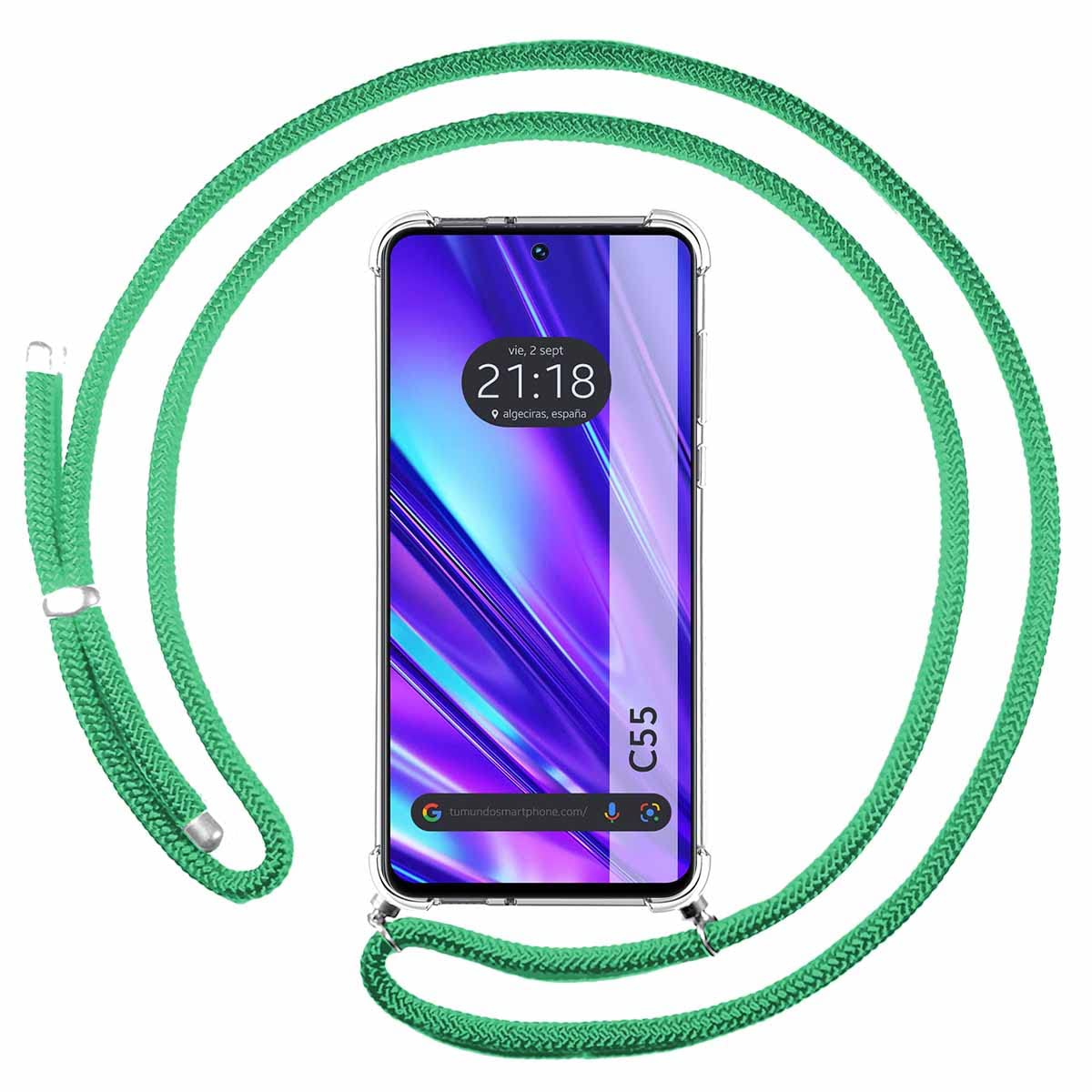 Tumundosmartphone Case Pendant Transparent for Realme C55 with Lanyard Green Water