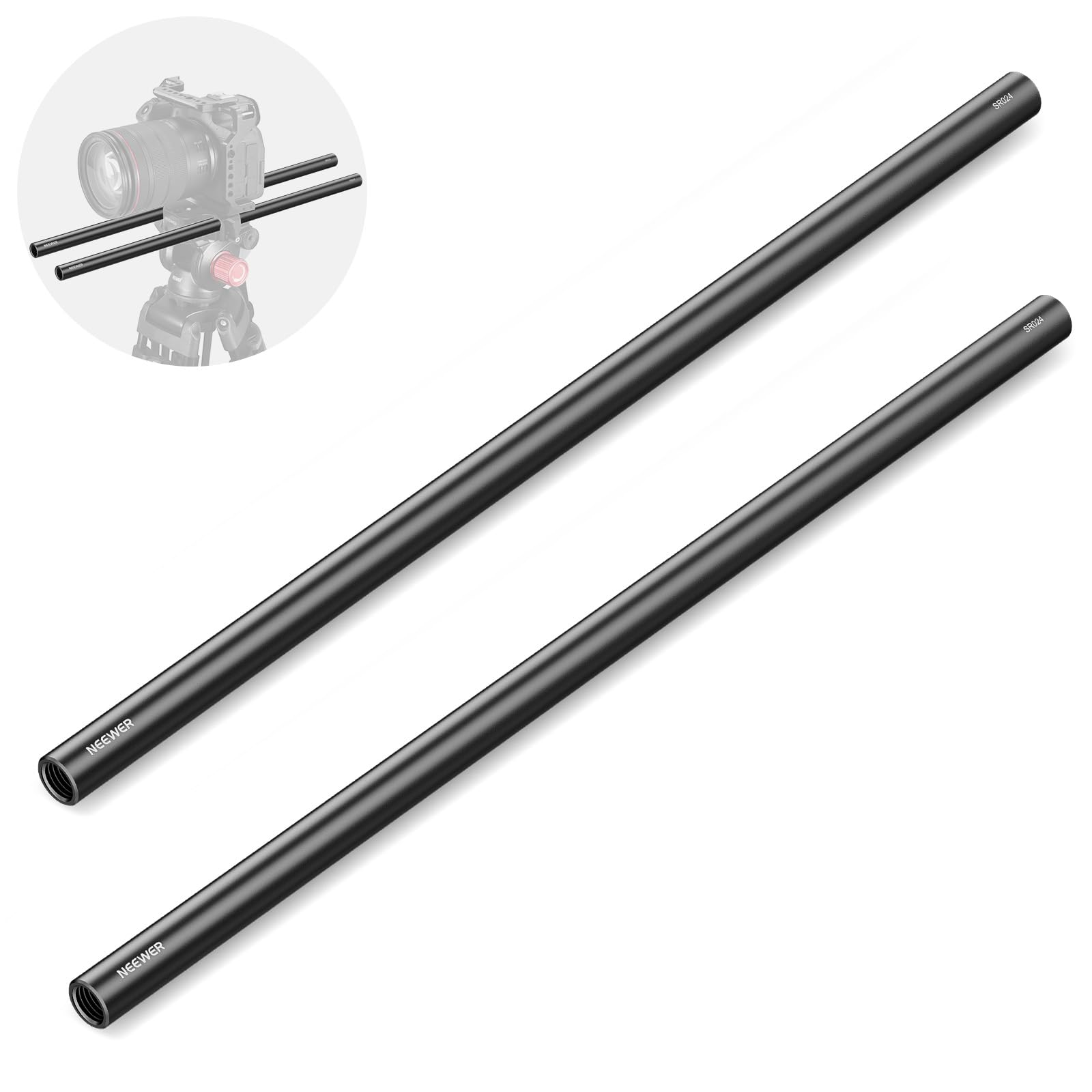 NEEWER Aluminum Alloy Extendable 16"/40cm Long 2 Pack 15mm Extension Rods for LWS Rod Rail System Shoulder Rig Video Rig Baseplate, SR024
