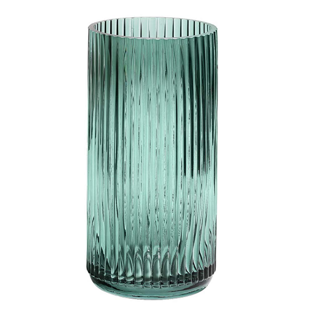 Vertical Grain Glass Vase Green Glass Vase Decorative for Table Living Room Bedroom Home Office Kitchen Decor (Dark Green)