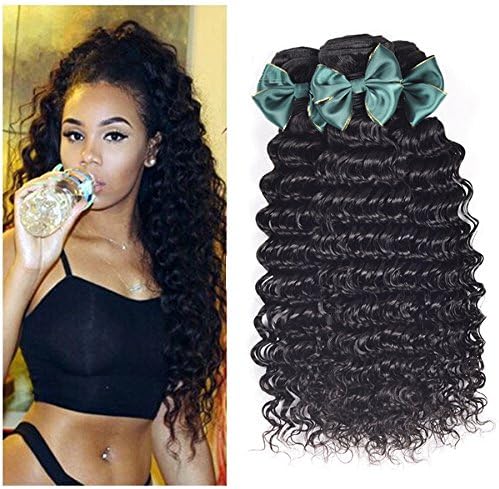 Brazilian Hair Deep Wave Virgin Hair Bundles 100% Human Hair Bundles Curly Wave Hair Extensions Brazilian Human Hair 3 Bundles Wet and Wavy Human Hair Weave Bundles Natural Black 24"26"28"