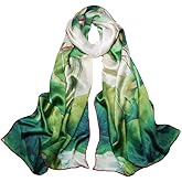 100% Mulberry Silk Scarfs for Women Floral Print Satin Long Scarf for Headscarf Hair Wraps Shawl with Gift Packed
