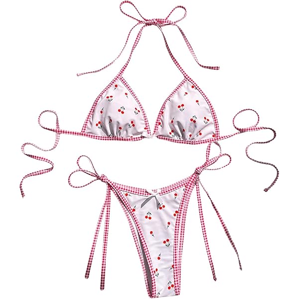 Amazon.com: WDIRARA Women's Cherry Print Bikini Set Halter