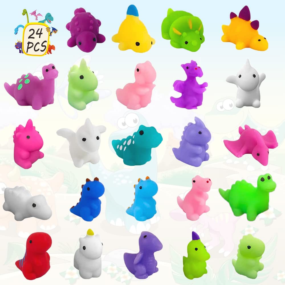 Piucrty 24 PCS Dinosaur Mochi Squishy Toys Mini Kawaii Dinosaurs Squishies Soft Fidget Toy Dino Animal Squishies Stress Squeeze Small Gift Bag Fillers Party Bags Filler for Boys Girls Birthday Gifts