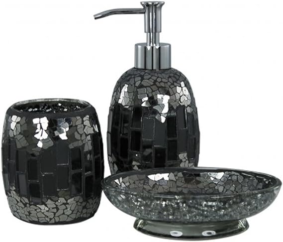 SPARKLE Mosaik-Badezimmer-Set Seifenschale, Seifenspender, Becher