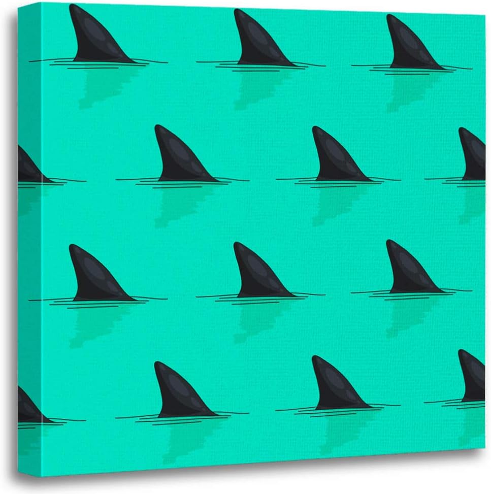 Altuny Canvas Print Wall Painting Pictures Shark Fins A Light Blue Diving Swim Fin Water Bite Jaw Ocean Artwork Modern Decor for Living Room Bedroom Bathroom Great Gift 16x16 Inch