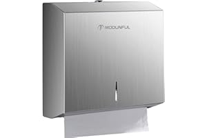 MODUNFUL Paper Towel Dispenser Wall Mount: Large Capacity Commercial Paper Towel Holder for Bathroom with Lock, 400 Z/C Fold/380 Multifold Towels, Heavy Duty Brushed Stainless Steel