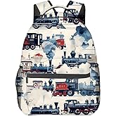 MIEPOS Vintage Steam Train Backpack,Retro Locomotive Polyester Backpacks,Lightweight Double Shoulder Back Pack for Kids Teens,Retro Car Bookbag,School Bag Gifts,Casual Travel Daypack Book Packs