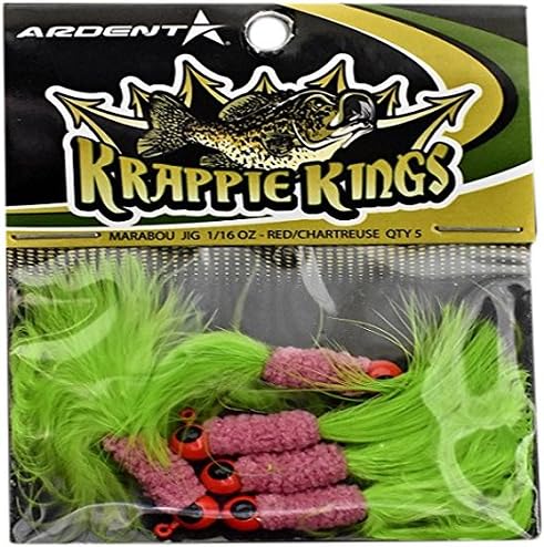 Krappie Kings Crappie/Panfish Marabou Jig Head, Red/Chartreuse, 30 Lures, 1/16 oz