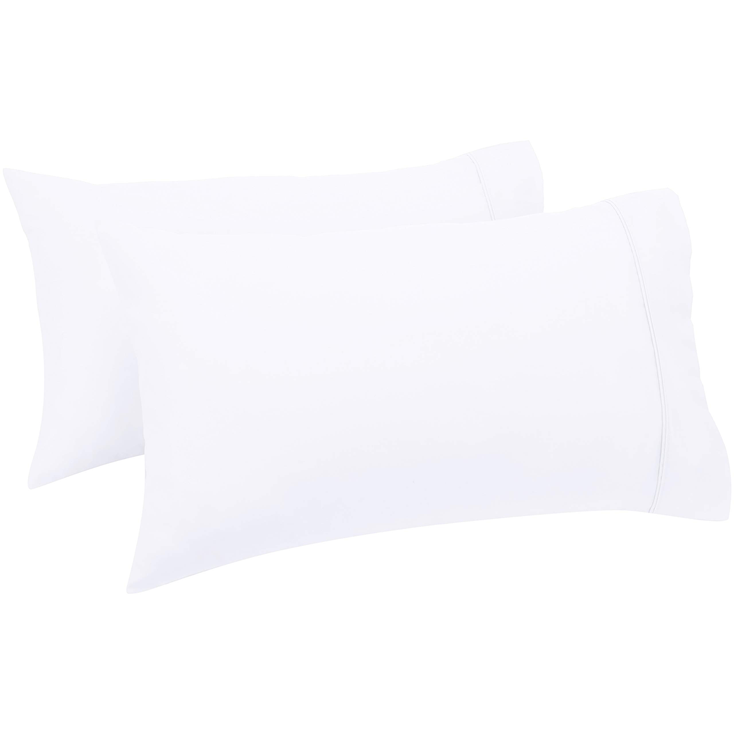 Amazon Basics Deluxe Standard Pillow Case, 100% Cotton Sateen 400 Thread Count, Super Soft, 50 x 80 cm (Pack of 2), White,Pillows Not Included