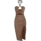 ZAFUL Women's Sleeveless Dress Sexy Midi Halter Dresses Criss Cross Cami Womens Casual Clothes for Party