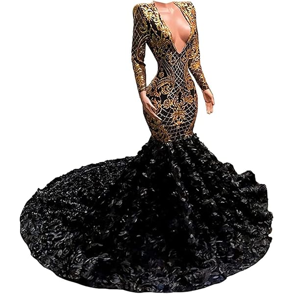 Amazon.com: Maricopyjam Black Gold Sequined Mermaid Long Sleeve Prom Evening  Shower Party Dress Celebrity Pageant Wedding Gown, 2 : Clothing, Shoes &  Jewelry