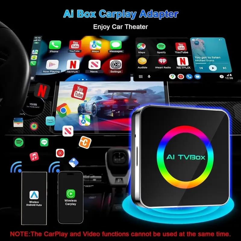 Q2D AIBox 2+16GB Adaptador Inalámbrico CarPlay y Android Auto WiFi 6 Compatible con Vehículos con CarPlay Original Reproduce Youtube y Netflix