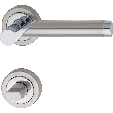 Design Drückergarnitur Innentüren Türbeschlag Edelstahl matt - Chrom poliert - MIRAGE | Türgriff Zimmertüren auf Rund-Rosette