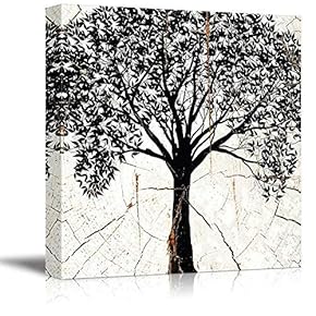Square Canvas Wall Art - Bohemian Tree Wood Effect Canvas - Giclee Print Gallery Wrap Modern Home Art Ready to Hang - 12x12 inches