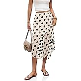 Cicy Bell Womens Summer Polka Dots Midi Skirt High Waisted Asymmetrical Hem Semi Sheer Flowy Beach Boho Skirts