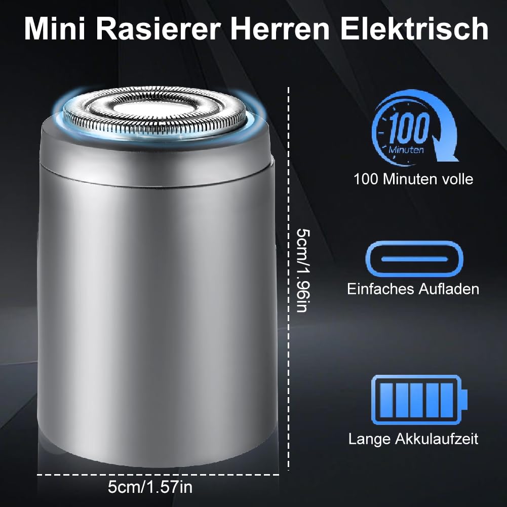 Mini Rasierer Herren Elektrisch Akku, Mini Elektrorasierer Smart Shaver, IPX7 Nass-& Trockenrasierer für Männer, Tragbar Shaver Men für Bart Gesicht Reise—Praktische Geschenke für Männer 3