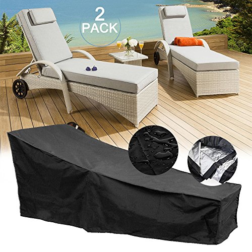 feifei 2 Pack Waterproof Patio Chaise Lounge Covers Durable & Discoloration Resistance Fabri ...